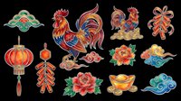 Colorful decorative ornaments and symbols isolated on transparent background, ready for t-shirt design, clipart, stickers, sublimation, and print-on-demand projects.
