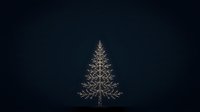 Minimalist golden wireframe evergreen tree on dark navy background, suitable for holiday greeting cards, festive designs, and seasonal marketing materials.