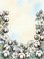 Watercolor cotton flowers and buds frame with soft pastel background, copy space in center for text or design use.