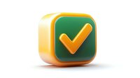 Orange and green checkmark icon with rounded corners and soft shadow on white background, isolated design element for apps and interfaces.