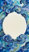 Watercolor blue cloud frame with gold accents and blank center space for text or design elements on white background.