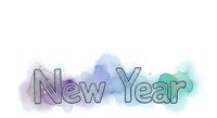 New Year text with watercolor splashes in purple, blue, and turquoise tones. Isolated design element suitable for greeting cards, posters, and holiday marketing materials.