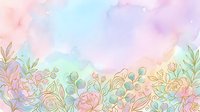 Soft pastel watercolor background with golden floral outlines in pink, mint, and lavender tones, perfect for cards, invitations, and social media.