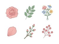 Isolated rose, leaf branch, wildflower bouquet, petal, flowering buds, and berry cluster illustrations on transparent background. Perfect for design projects.