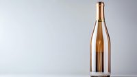 Empty wine bottle with golden reflections on light gray background, minimalist composition with soft shadows and copy space for product presentation.