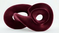 Abstract burgundy infinity symbol with smooth curved surfaces and metallic finish on white background for modern design projects.