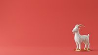 White goat figurine standing on isolated coral red background, ready for design projects, merchandise, and creative compositions.