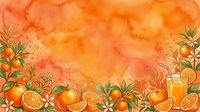 Watercolor citrus fruits and orange slices border on warm peachy background, suitable for summer beverage packaging, recipe blogs, and refreshing drink designs.