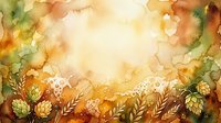 Autumn watercolor background with golden leaves, branches and botanical elements creating warm seasonal frame for fall designs and greeting cards.