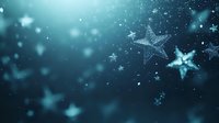 Magical starry background with glowing blue stars and bokeh lights creating dreamy celestial atmosphere. Soft focus ethereal design for winter holiday themes.