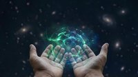 Human hands holding glowing digital Earth globe with network connections against starry space background for environmental technology concepts.