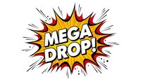 Comic book style explosion burst with mega drop text in bold letters on starburst background with dynamic action lines for promotional marketing designs.