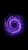 Glowing purple spiral vortex with swirling energy lines and particle effects on black background, suitable for sci-fi, technology, and abstract design projects.