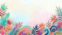 Vibrant watercolor tropical floral background with colorful exotic leaves, swirls, and blooms on a soft pastel backdrop, perfect for banners and cards.