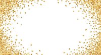 Golden glitter particles scattered on white background, creating festive border frame effect for celebrations, holidays, and luxury design projects.
