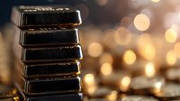 Stack of gold bars against blurred golden bokeh background, luxury investment concept for wealth management and financial security.