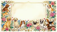 Decorative floral frame with cute cartoon dogs and puppies border design for pet lovers, greeting cards, invitations and scrapbooking projects.