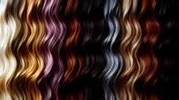 Vertical wavy stripes in different hair colors from blonde to purple, silver, and brown create seamless pattern on black background. Modern abstract design for salon decor.
