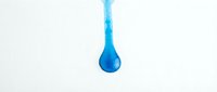 Single blue water droplet suspended against white background, isolated and ready for design use on websites, applications, packaging, and marketing materials.