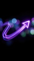 Neon glowing arrow pointing upward with curved trail on dark background, representing growth, success, and positive momentum for business and financial concepts.