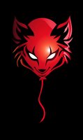 Red fox balloon mascot with mystical appearance on black background, stylized as gaming or sports team logo. Isolated design ready for merchandise use.