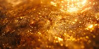 Glowing golden particles with blurred bokeh effect create magical atmosphere. Shimmering abstract background with warm amber light and sparkles for festive designs.