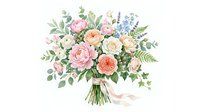 Wedding bouquet with pink roses, peonies and eucalyptus leaves isolated on white background for bridal design and floral arrangements.