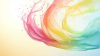 Flowing rainbow liquid splash with dynamic motion in pink, orange, yellow and turquoise colors on light background creates abstract artistic composition.