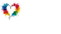 Colorful paint splash heart shape with vibrant rainbow colors and artistic splatters on white background for creative design projects.