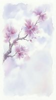 Delicate watercolor cherry blossom branch with soft pink flowers on purple background for spring decor and botanical art projects.