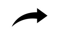 Black curved arrow pointing right isolated on white background for web design, presentations and user interface elements.