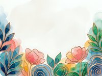Watercolor floral background with pink roses, teal leaves, and golden outlines on white, soft pastel tones for cards, invitations, and decor.