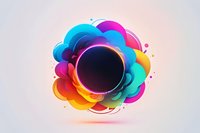 Vibrant multicolored abstract circular shape with flowing liquid elements and black center hole on light background, modern gradient design for creative projects.