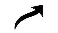 Black curved arrow pointing upward and right on white background, isolated graphic element for presentations, infographics and business designs.