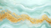 Luxurious mint green and gold marble texture with flowing wavy pattern. Abstract fluid art background with metallic golden veins and soft turquoise tones.