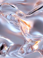 Flowing liquid metal abstract background with rose gold and silver waves creating dynamic curves and light reflections for luxury design projects.