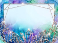 Watercolor gradient background with geometric gold crystal border frame on white isolated background, suitable for invitations, cards, and design templates.