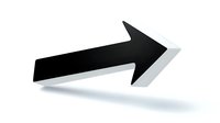Black arrow pointing right with soft shadow on white background, isolated graphic element for design projects and presentations.