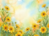 Watercolor yellow daisy flowers frame with soft pastel background, spring floral border design for greeting cards and decorative projects.
