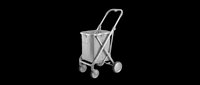 Folding shopping trolley with gray fabric bag and wheels, isolated on transparent background. Great for clipart, stickers, print on demand, and t-shirt design use.