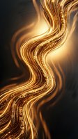 Golden liquid metal flowing in smooth curved waves with luminous reflections and warm amber tones creating dynamic abstract motion for luxury design backgrounds.