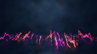 Neon pink and purple glowing waveform visualization against dark background, representing audio frequencies, music production, sound waves, and digital data analysis for music, technology, and media projects.