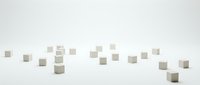 Abstract white cubes floating in minimalist space creating geometric pattern for modern design projects and contemporary presentations.