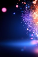 Vibrant fireworks display with pink and blue bokeh effects against dark night sky, creating magical atmosphere for celebration and festive backgrounds.