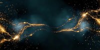Glowing golden particles form abstract flowing lines against dark turquoise background, creating magical cosmic effect for luxury design projects.