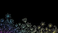 Elegant floral border with decorative swirls and blooming flowers in gradient colors on black background for luxury design projects.
