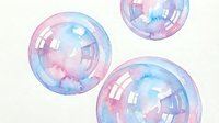 Watercolor soap bubbles with pink and blue gradient colors floating on white background, isolated design element for creative projects.