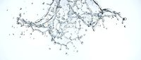 Dynamic water splash with droplets and bubbles creating fluid motion against clean white background for refreshing beverage and hydration concepts.