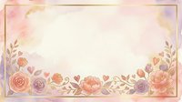 Watercolor floral border with roses and botanical elements in warm peachy and purple tones on cream background, isolated design for invitations and stationery.