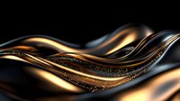 Luxurious black and gold waves with glitter particles create elegant flowing abstract background pattern. Dynamic metallic liquid surface with sparkling elements.
